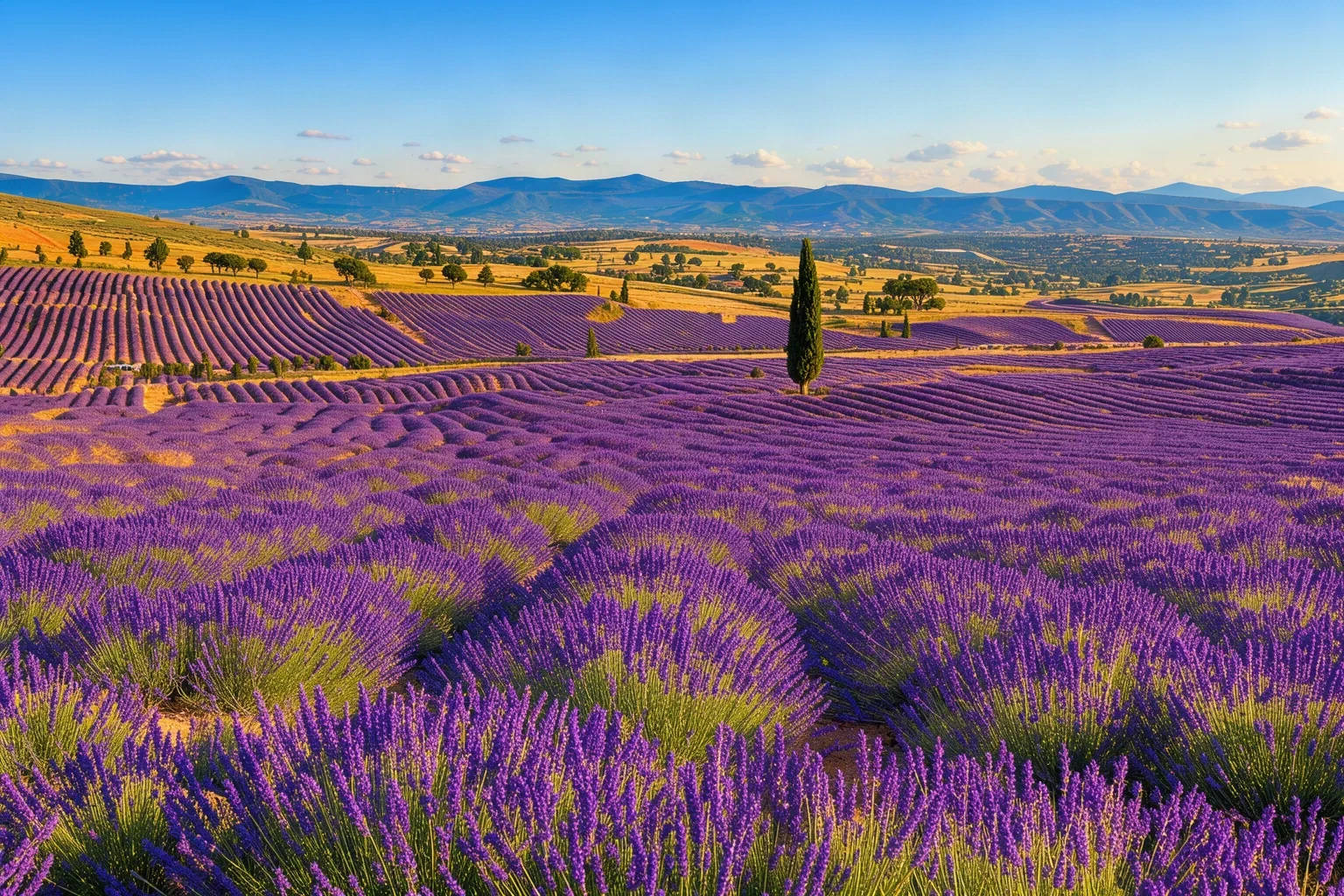 Paysage du Luberon avec ses champs de lavande